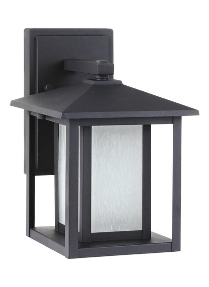 Hunnington contemporary 1-light outdoor exterior small led outdoor wall lantern in black finish with etched seeded glass p...