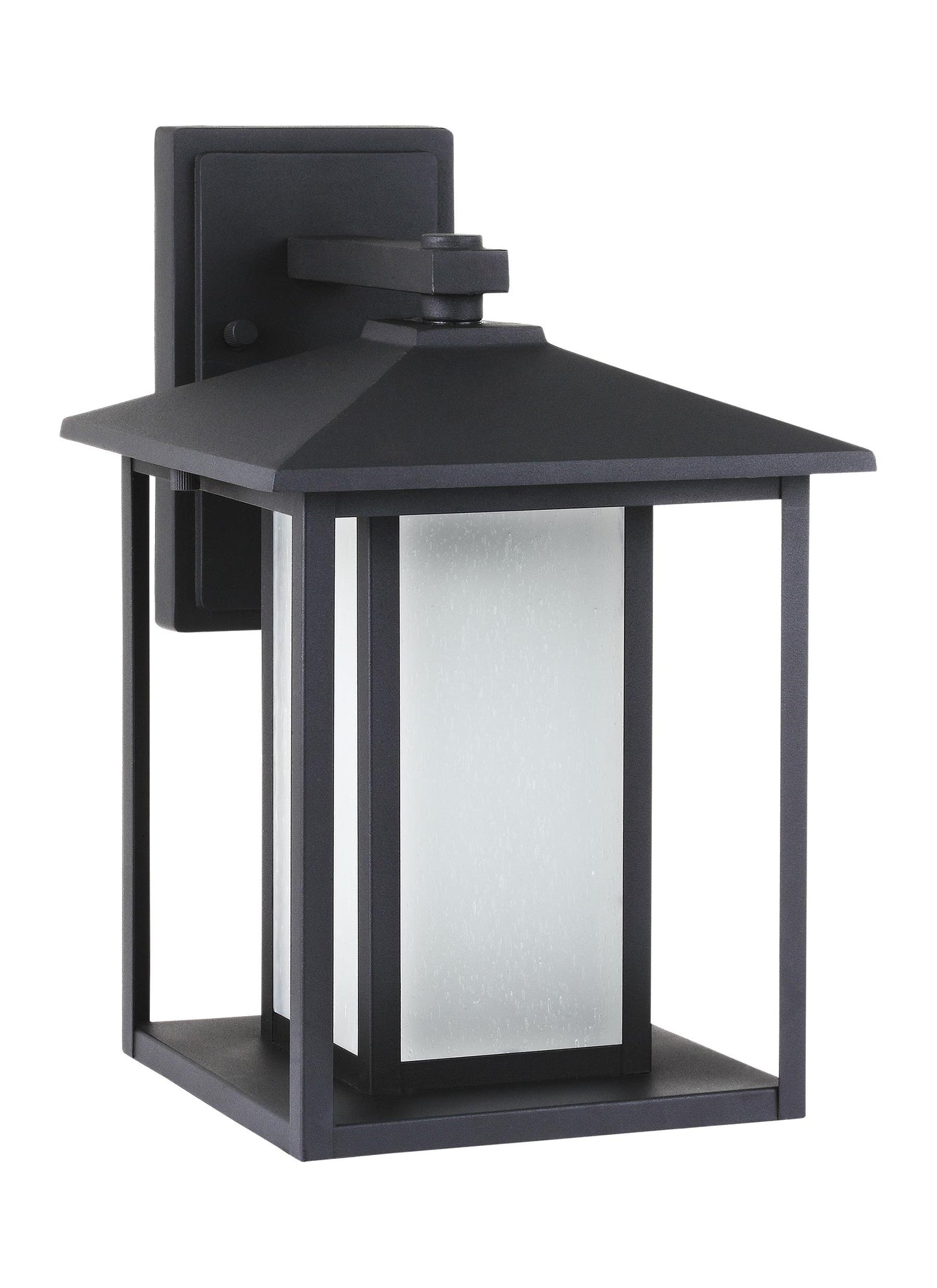 Hunnington contemporary 1-light outdoor exterior large led outdoor wall lantern in black finish with undefined glass panels