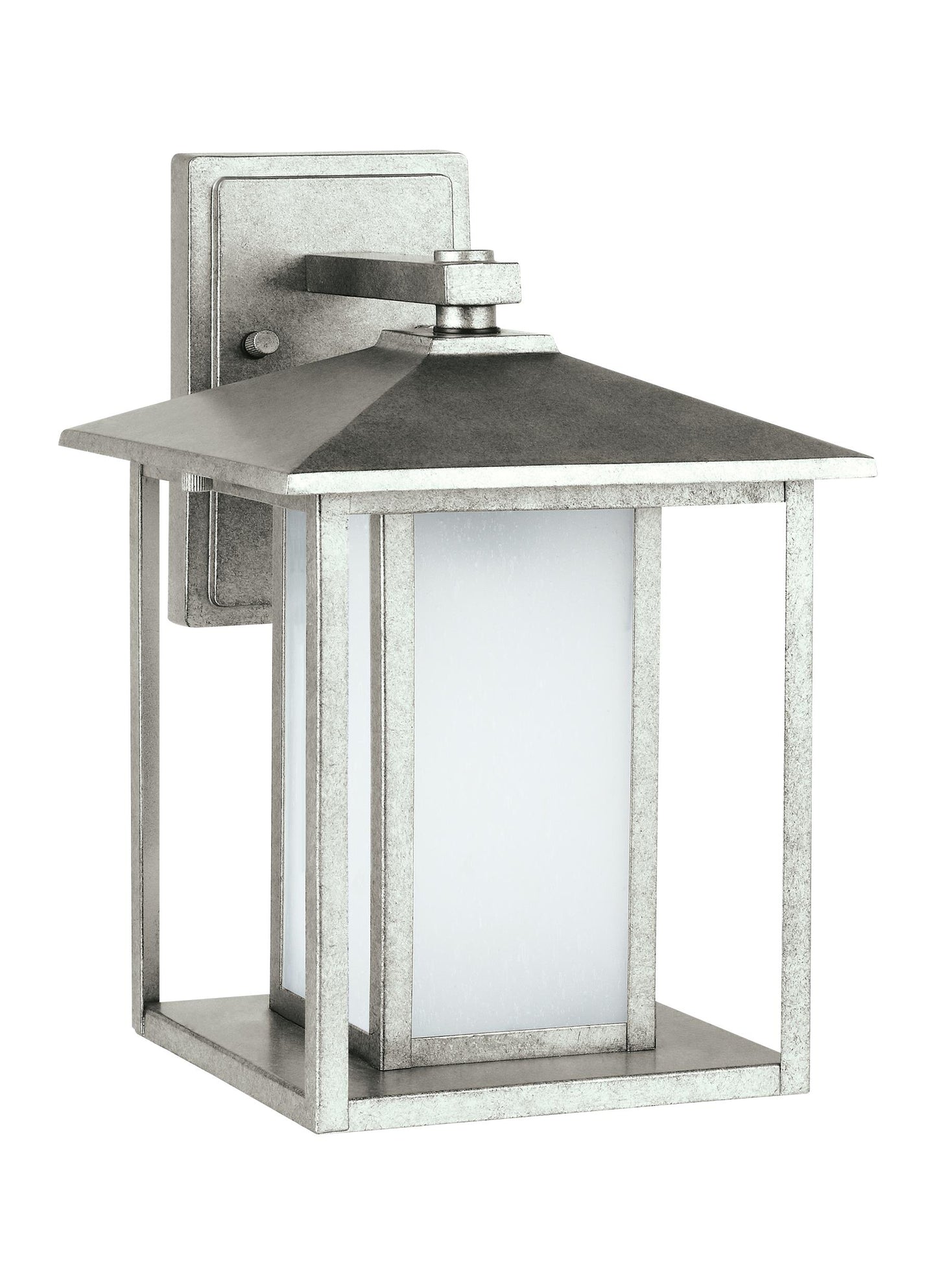 Hunnington contemporary 1-light outdoor exterior medium wall lantern in weathered pewter grey finish with etched seeded gl...