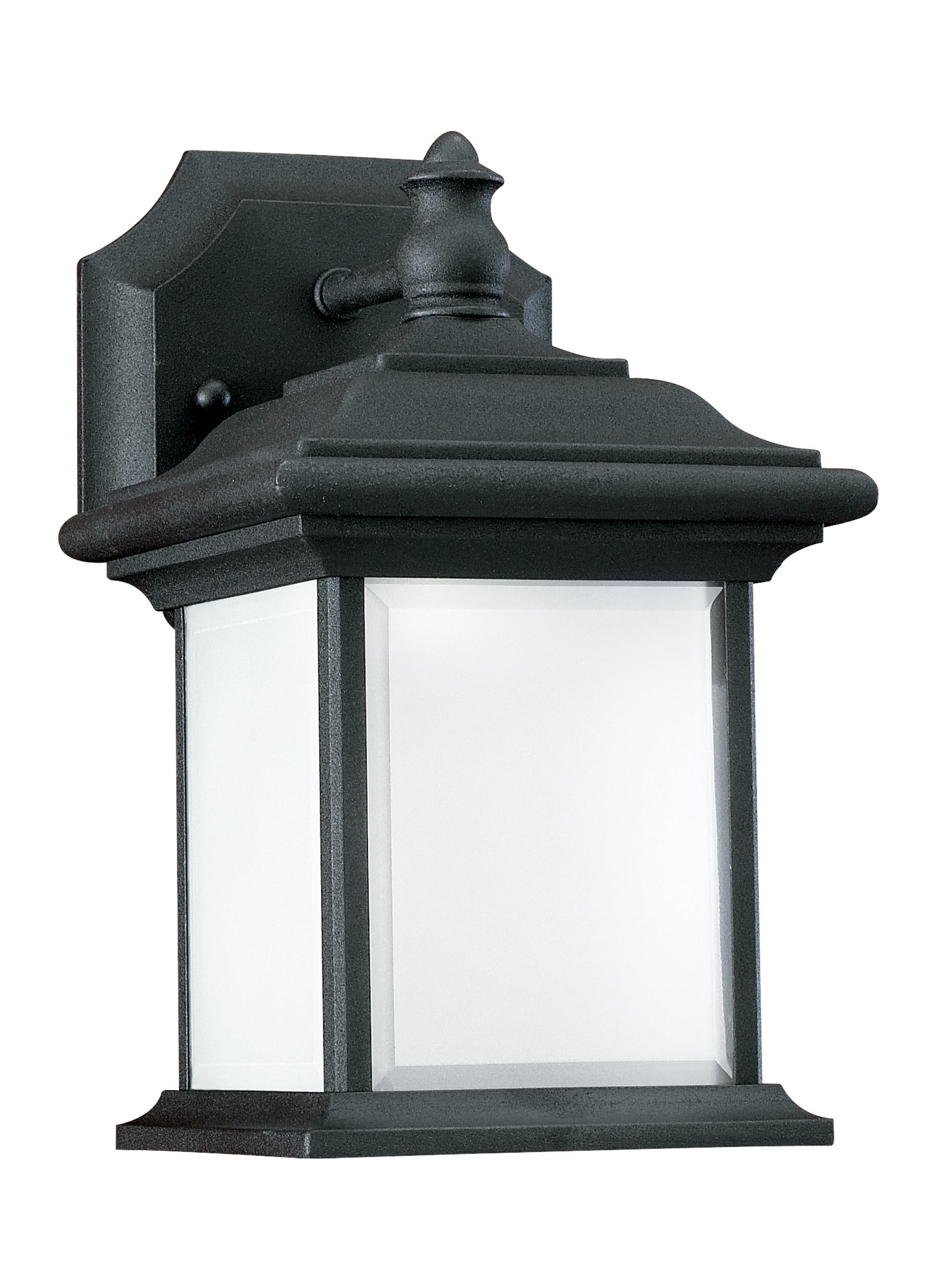 Wynfield traditional 1-light outdoor exterior wall lantern sconce in black finish with frosted glass panels