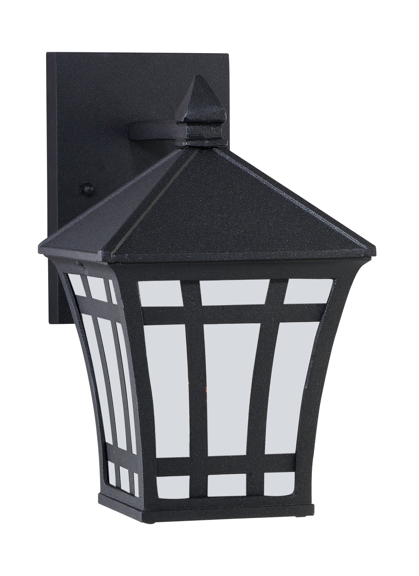Herrington transitional 1-light outdoor exterior small wall lantern sconce in black finish with etched white glass panels
