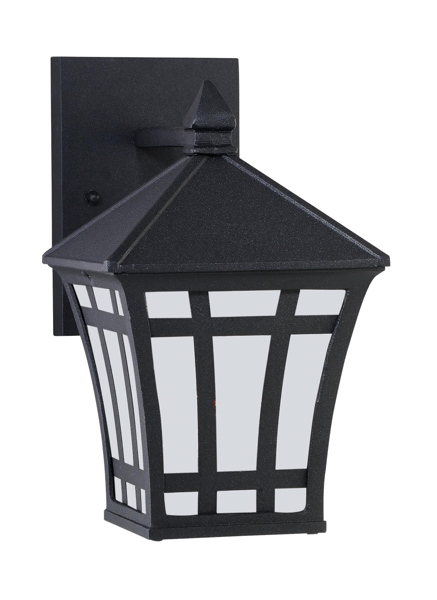 Herrington transitional 1-light outdoor exterior small wall lantern sconce in black finish with etched white glass panels