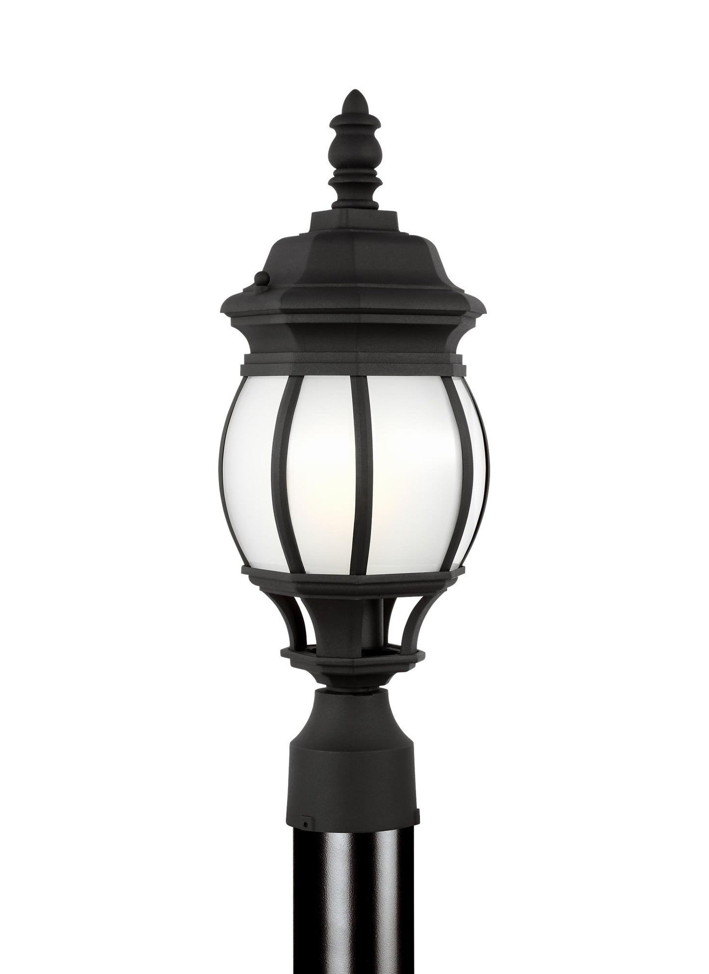 Wynfield traditional 1-light outdoor exterior small post lantern in black finish with frosted glass panels