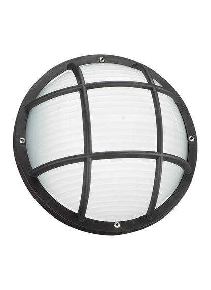 Bayside traditional 1-light outdoor exterior wall or ceiling mount in black finish with polycarbonate body and frosted whi...