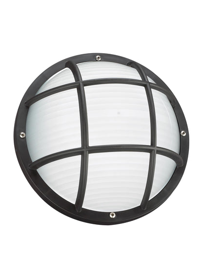 Bayside traditional 1-light outdoor exterior wall or ceiling mount in black finish with polycarbonate body and frosted whi...