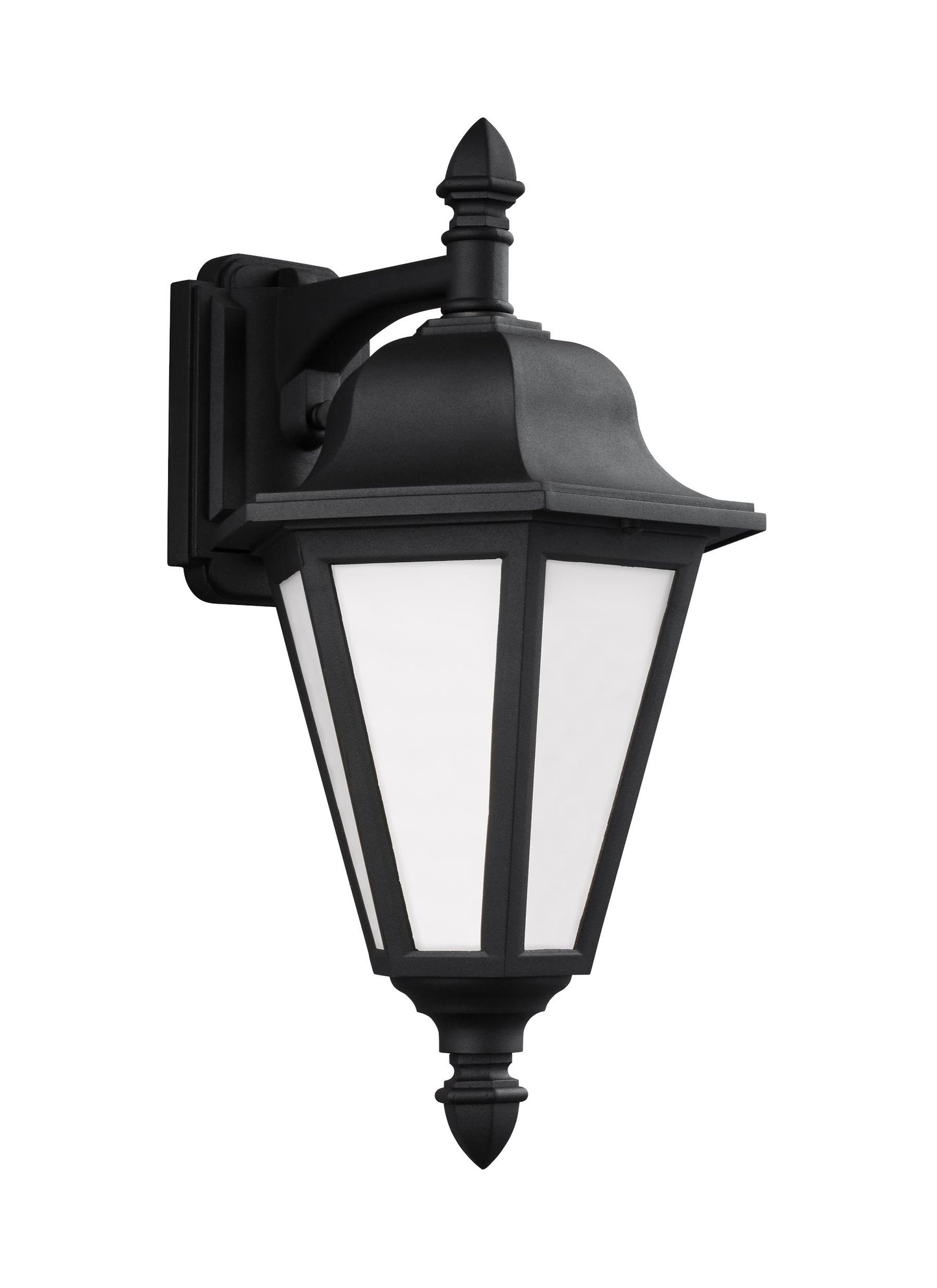 Brentwood traditional 1-light outdoor exterior medium downlight wall lantern sconce in black finish with smooth white glas...