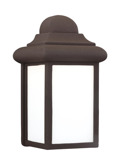 Mullberry Hill traditional 1-light LED outdoor exterior wall lantern sconce in bronze finish with smooth white glass panels