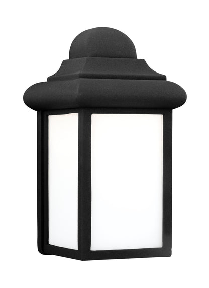 Mullberry Hill traditional 1-light LED outdoor exterior wall lantern sconce in black finish with smooth white glass panels