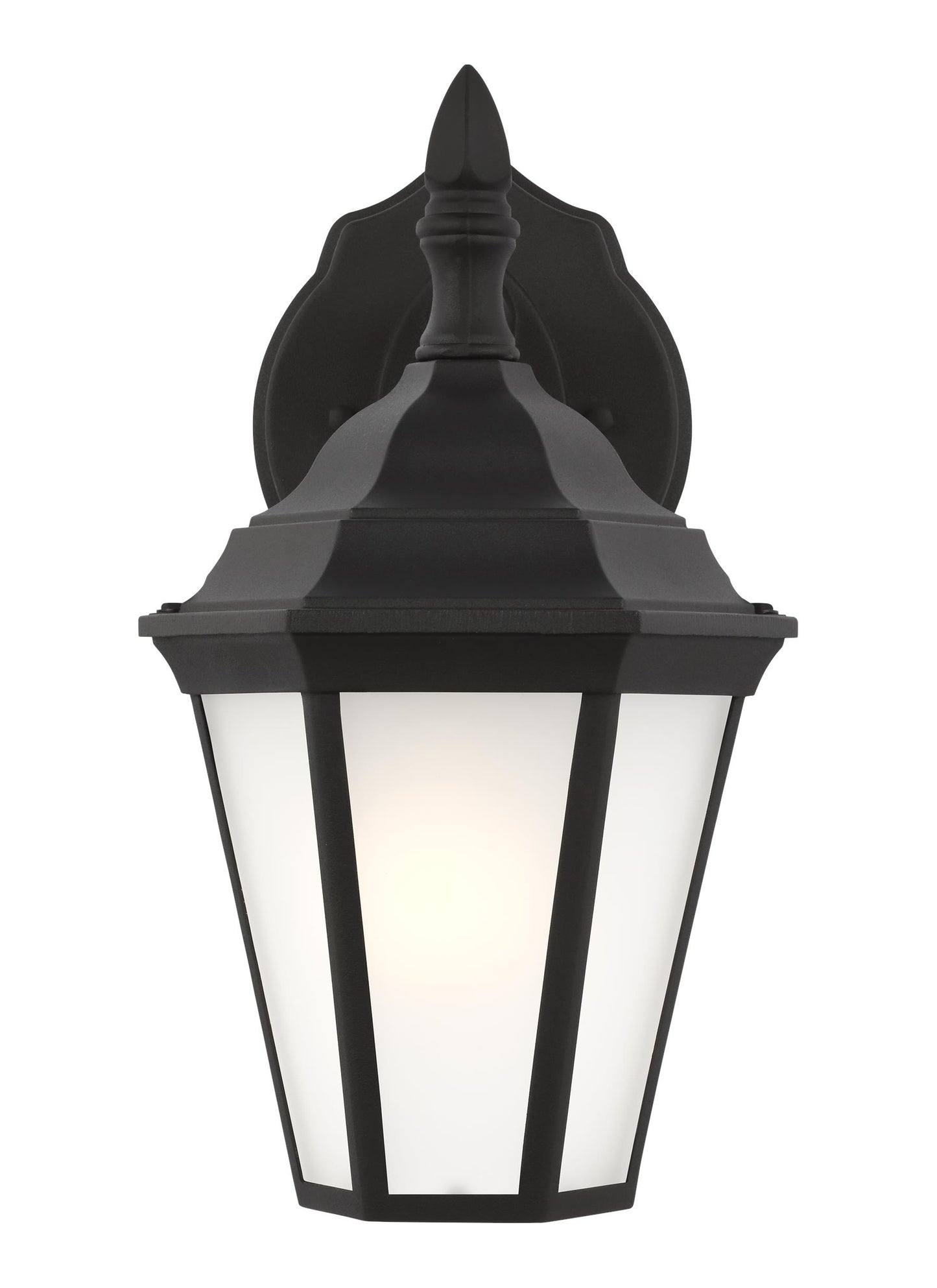 Bakersville traditional 1-light outdoor exterior small wall lantern sconce in black finish with satin etched glass panels