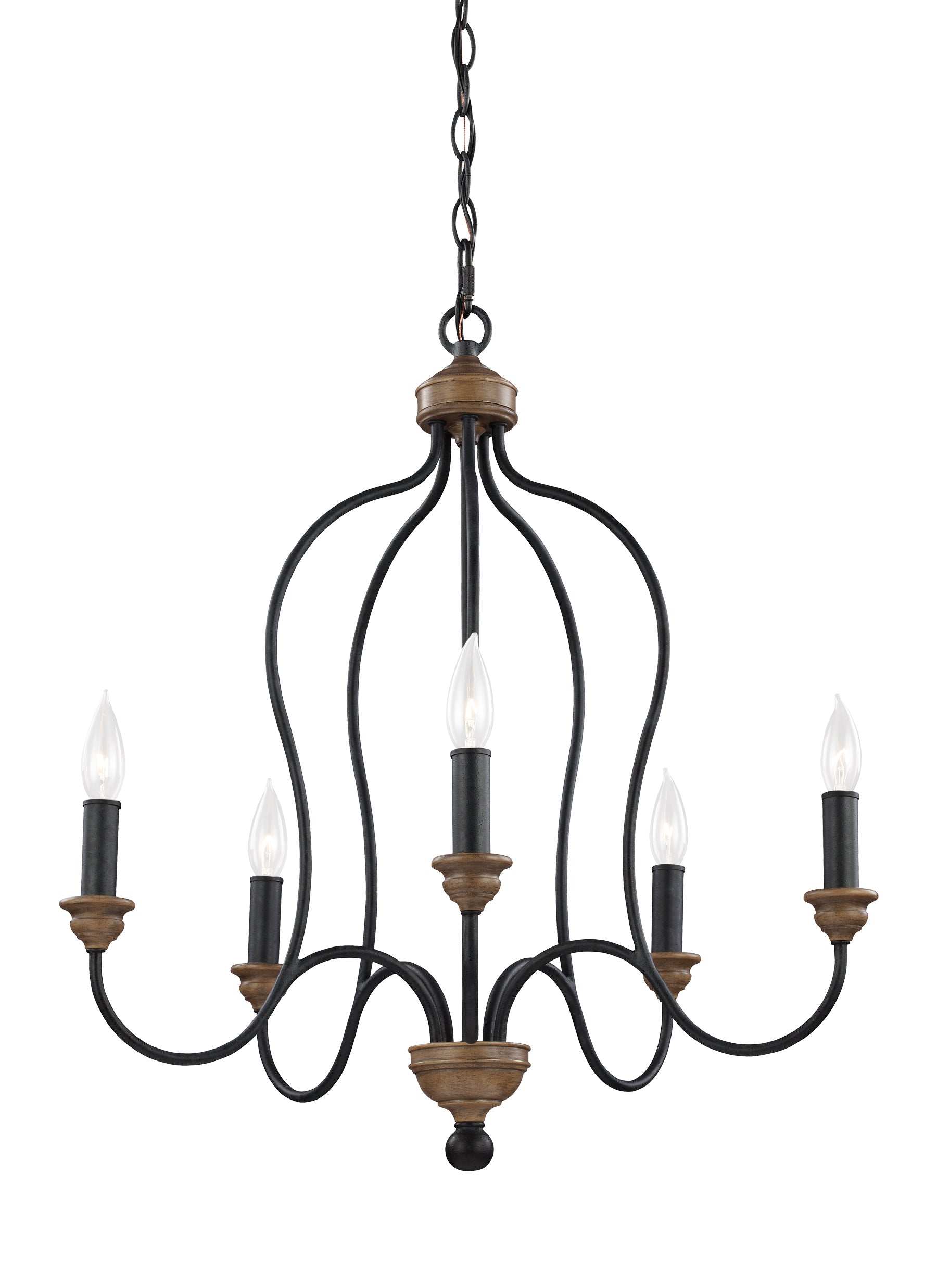 Hartsville traditional 5-light indoor dimmable ceiling chandelier pendant light in dark weathered zinc and weathered oak f...