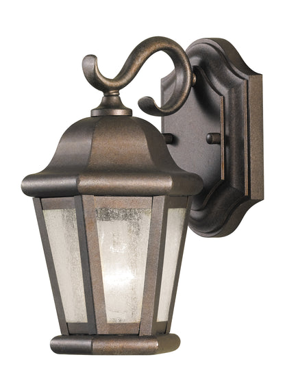 Martinsville traditional 1-light outdoor exterior small wall lantern sconce in corinthian bronze finish with clear seeded ...