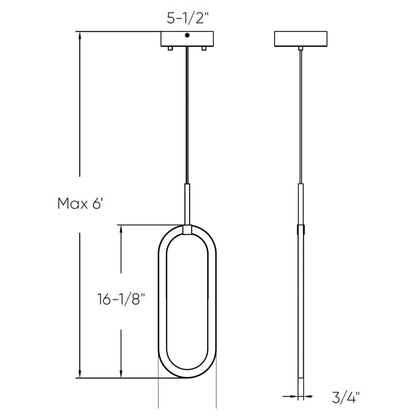 Single Vertical Oblong Pendant 16''