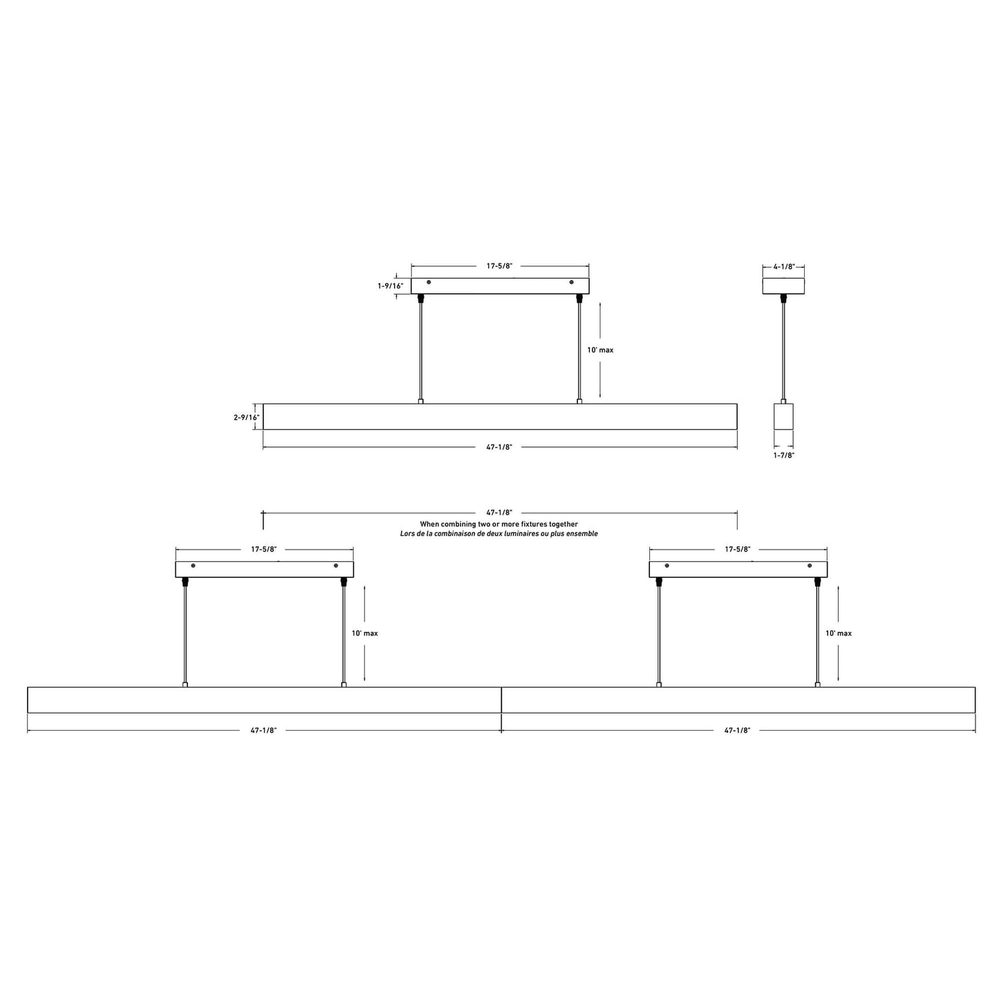 Pendant linear 4' 5CCT 120V, Triac dimming