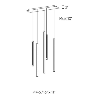 5 Light Square CCT LED Duo-Light Cylinder Pendant Cluster