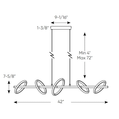 Ring family, linear pendant 5 rings, 5CCT