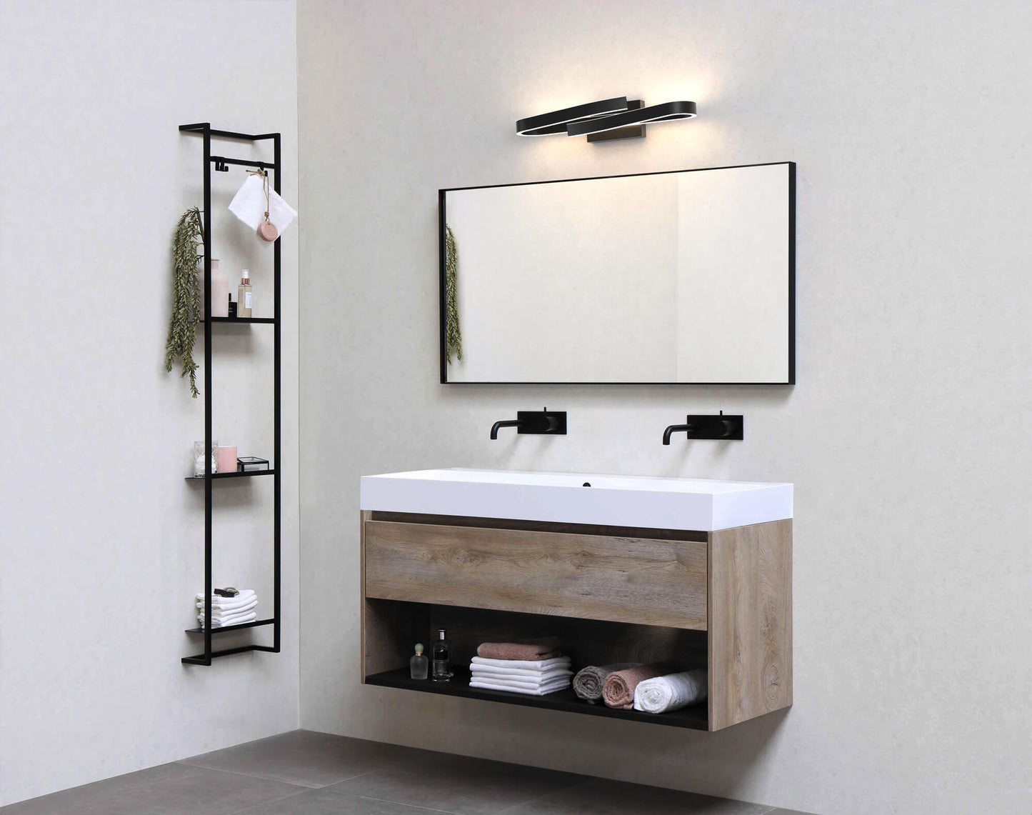 Curled rectangular vanity wall sconce